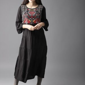 Moda Rapido Women Black Yoke Design A-Line Kurta