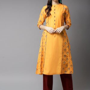 Moda Rapido Women Mustard Yellow Printed A-Line Kurta