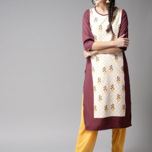 Moda Rapido Women Off-White  Burgundy Printed Straight Kurta