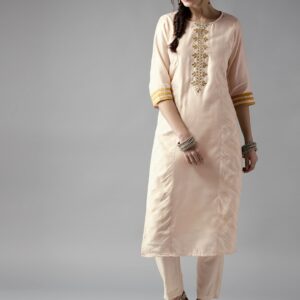 Moda Rapido Women Beige Solid Straight Kurta