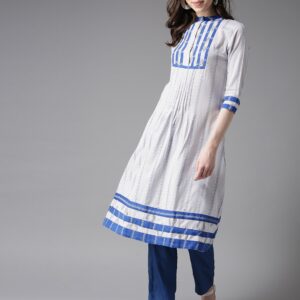 Moda Rapido Women Grey  Blue Printed A-Line Kurta