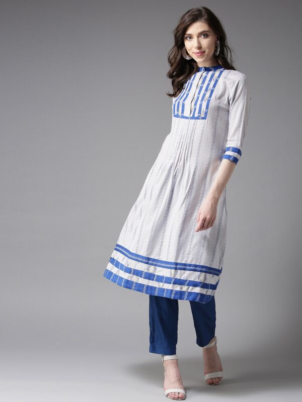 Moda Rapido Women Grey  Blue Printed A-Line Kurta