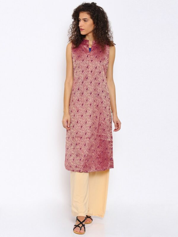 Mother Earth Women Pink  Gold-Toned Brocade Kurta