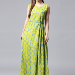 Nayo Women Lime Green  Blue Printed A-Line Kurta