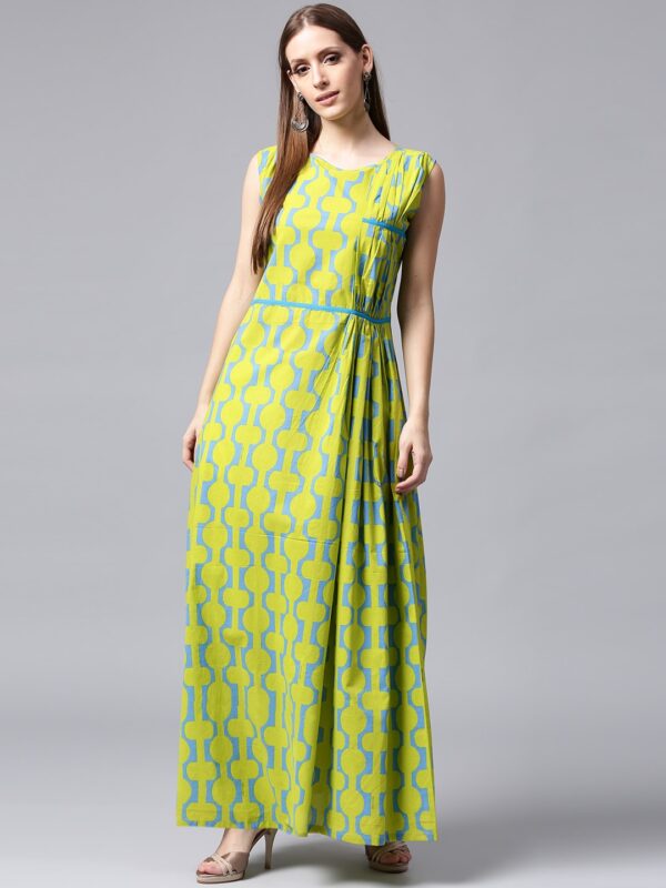 Nayo Women Lime Green  Blue Printed A-Line Kurta