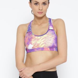 Reebok Purple  Yellow Hero Racer Print Lightly Padded Sports Bra B45962