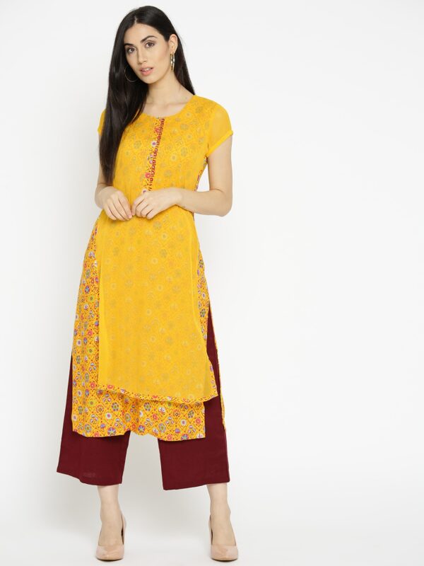 Rangriti Women Yellow Printed Layered Kurta