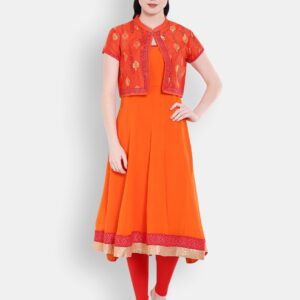 RANGMANCH BY PANTALOONS Women Orange Woven Design Anarkali Kurta