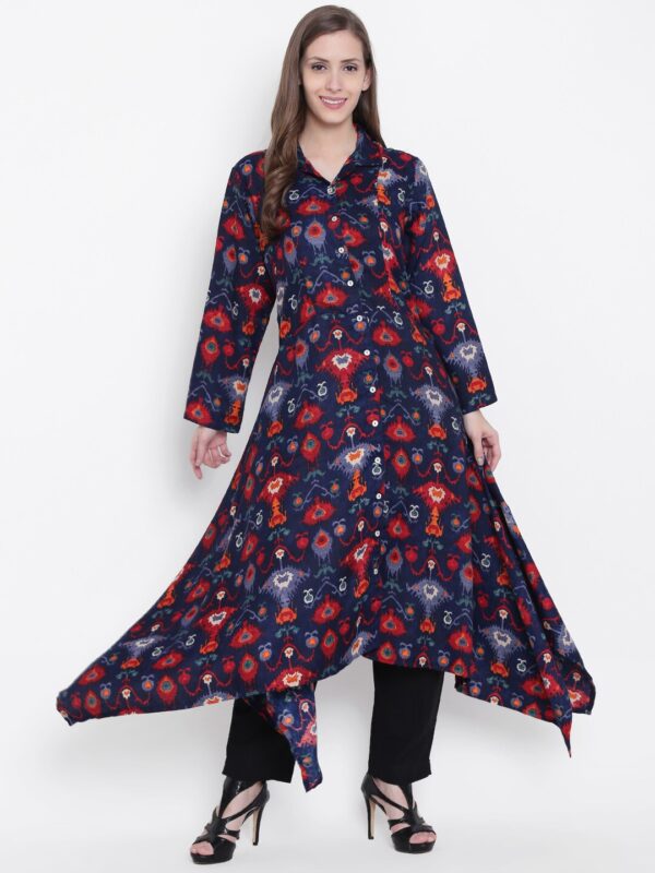 Shree Jamawar Collection Women Navy Blue  Red Printed A-Line Kurta