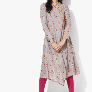 Sangria Grey Geometric Anarkali Kurta