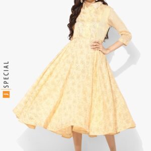 Sangria Textured Printed Shirt Collar Anarkali With 3/4Th Sleeves