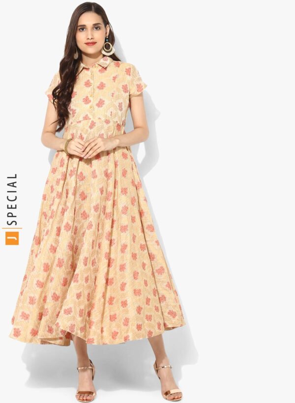 Sangria Brocade Chanderi Shirt Collar Circular Anarkali With Short Sleeves