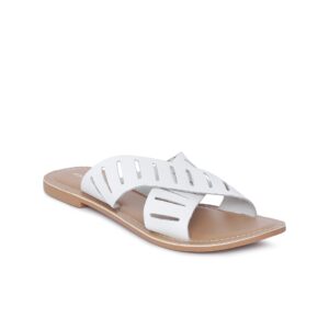 Steve Madden Women White Solid Leather Open Toe Flats