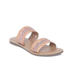 Steve Madden Women Pink Woven Design Leather Open Toe Flats