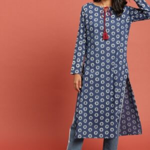 Taavi Women Blue Printed Indigo Block Print Sustainable A-Line Kurta