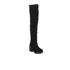 Truffle Collection Women Black Solid Lace-Up Heeled Boots