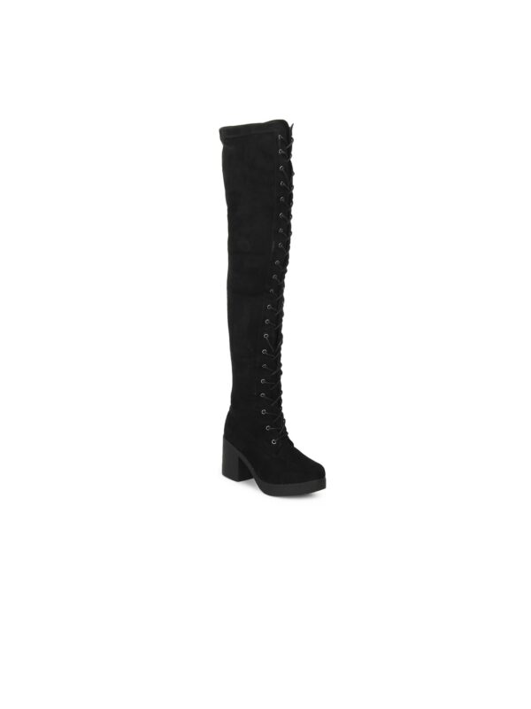 Truffle Collection Women Black Solid Lace-Up Heeled Boots