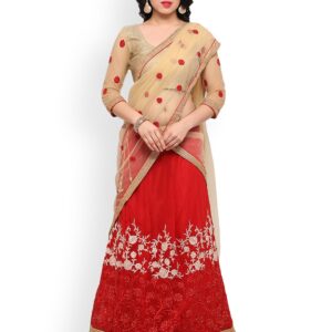 Triveni Red  Beige Semi-Stitched Lehenga Choli with Dupatta