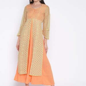 TRISHAA BY PANTALOONS Women Peach Embroidered A-Line Kurta