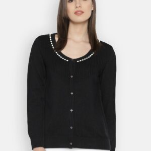 Wills Lifestyle Black Solid Button Shrug