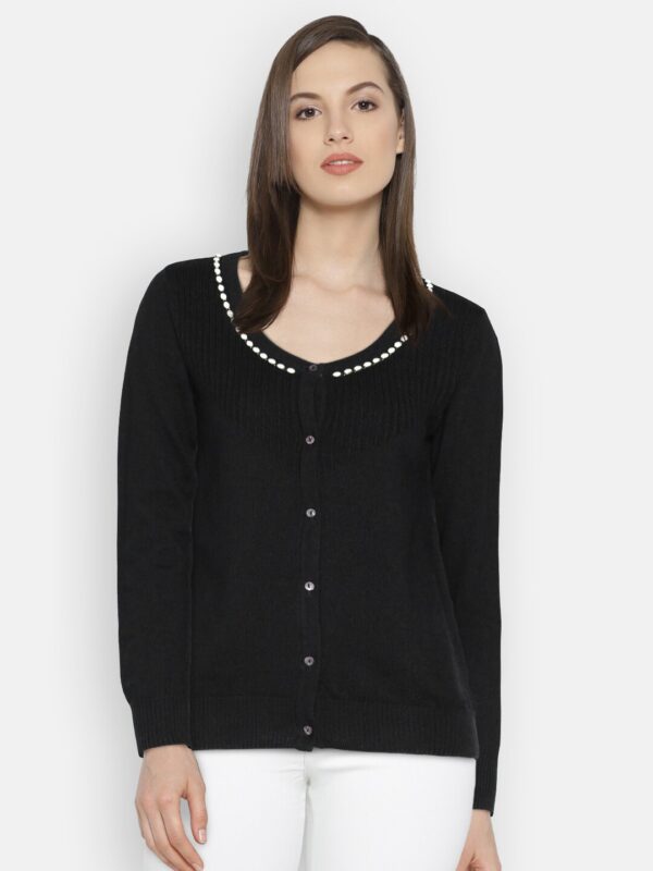 Wills Lifestyle Black Solid Button Shrug