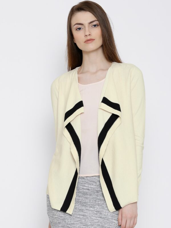 Wills Lifestyle Cream-Coloured Shrug with Striped Detail