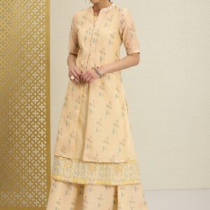 House of Pataudi Women Floral Printed Double Layered A-Line Kurta