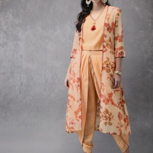 Anouk Women Printed Top with Dhoti Pants & Jacket