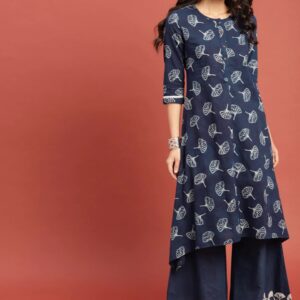 Taavi Women A-Line Asymmetric Sustainable Kurta with Palazzos