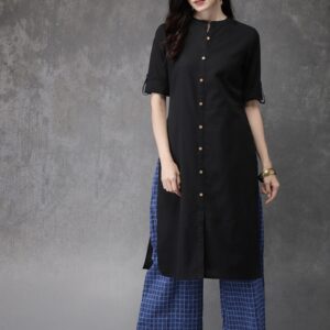 Anouk Women  Straight Kurta with Checked Palazzos