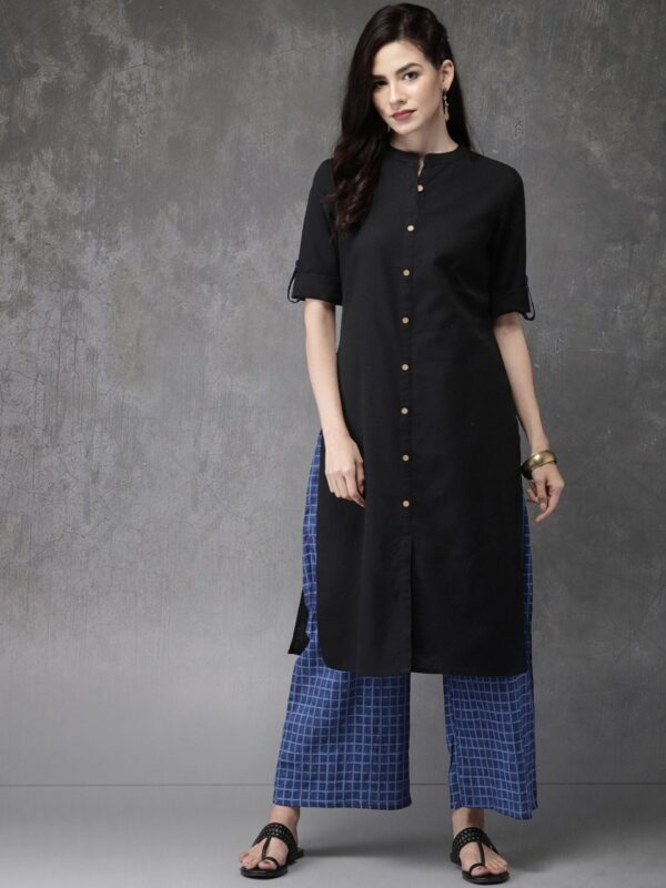 Anouk Women  Straight Kurta with Checked Palazzos