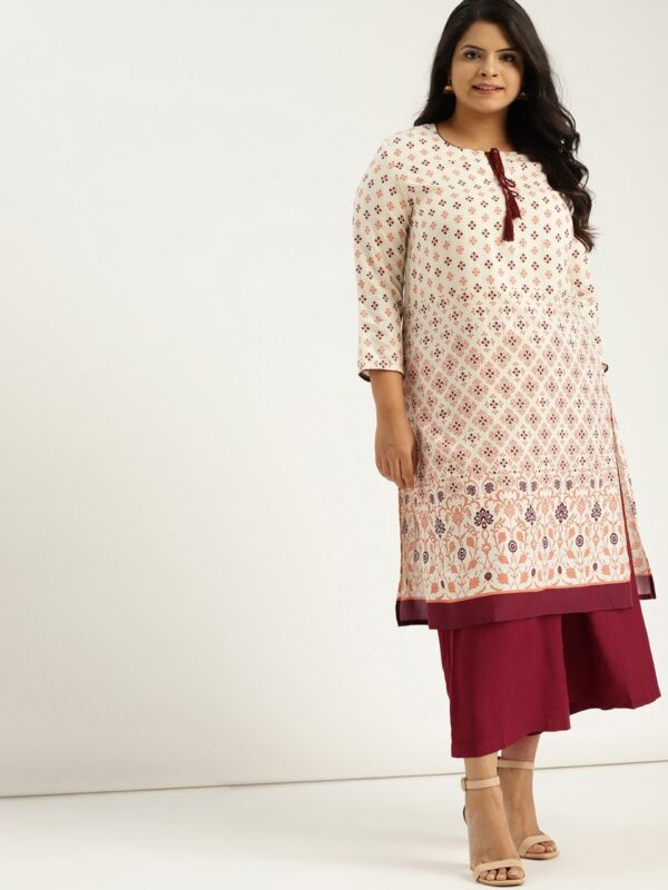 Sztori Plus Size Women Printed Kurta with Palazzos