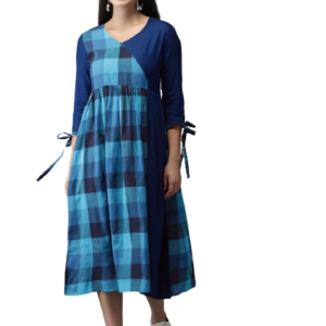 Anouk Women Blue Checked Fit & Flare kurta