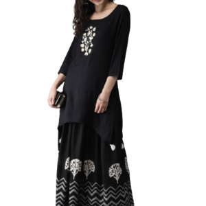 Anouk Women Black Yoke Design Kurta with Skirt