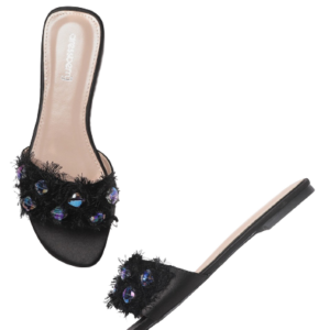 DressBerry Women Black Embellished Open Toe Flats