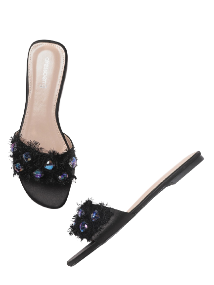 DressBerry Women Black Embellished Open Toe Flats