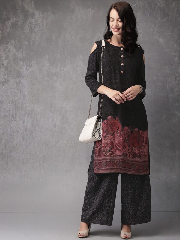 Anouk Women Black Printed Kurta with Palazzos