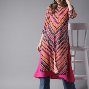 HERE&NOW Women Striped A-Line Layered Kurta