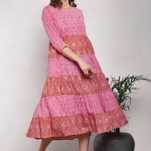 Sangria Women Printed A-Line Tiered Kurta