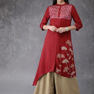 Anouk Women Embroidered Asymmetrical Hem A-Line Kurta