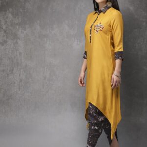 Anouk Women Solid Kurta With Embroidery Detail Printed Dhoti Pants