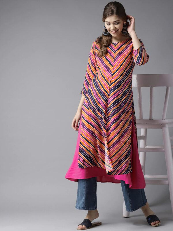 HERE&NOW Women Striped A-Line Layered Kurta