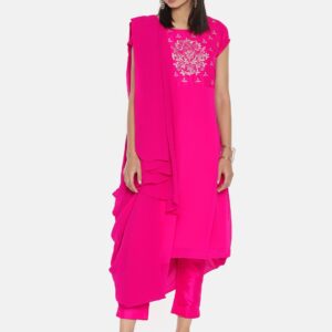 Biba Women Solid Kurta Set With Embroidery Detailing