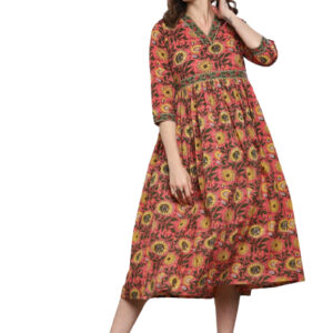 Sangria Women Indie Floral Block Print Anarkali Kurta