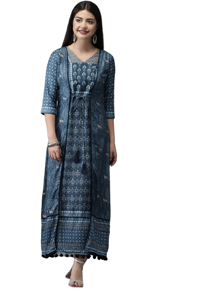 Anouk Women Blue Printed A-Line Kurta