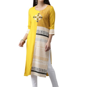 Anouk Women Mustard Printed Straight Kurta