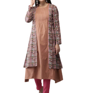 Anouk Women Checked Layered Kurta with Trousers