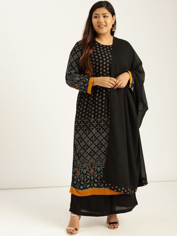 Sztori Plus Size Women Printed Kurta with Palazzos Dupatta