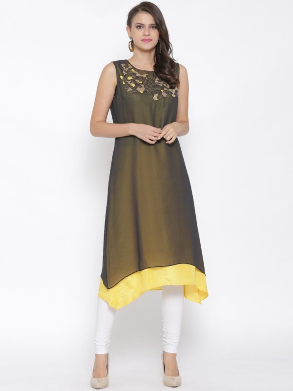 W Wishful by Women Solid A-Line Asymmetric Kurta