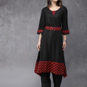 Anouk Women Solid Asymmetric Hemline A-Line Kurta